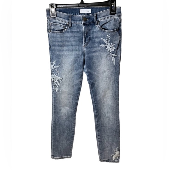 Made and Loved LOFT Skinny Jeans with Embroidered Flowers - Picture 1 of 5